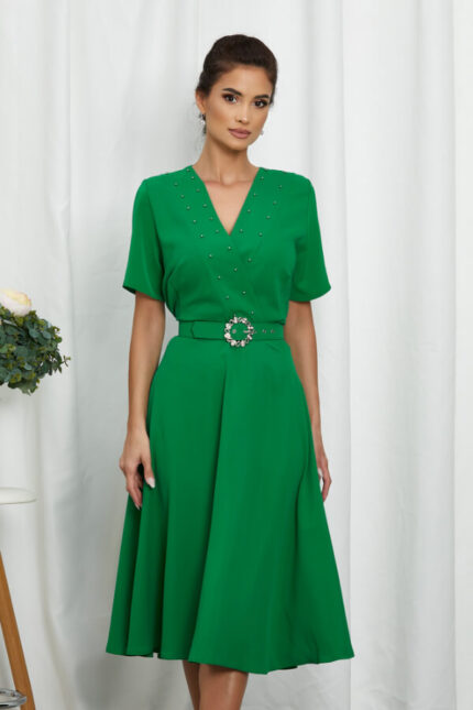 rochie eleganta verde din voal cu maneci scurte XXL
