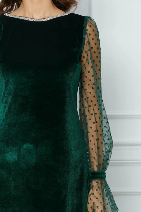 rochie verde din catifea scurta cu man