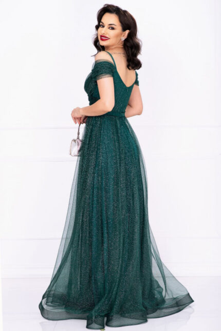 rochie lunga de soacra verde eleganta cu sclipici din tulle