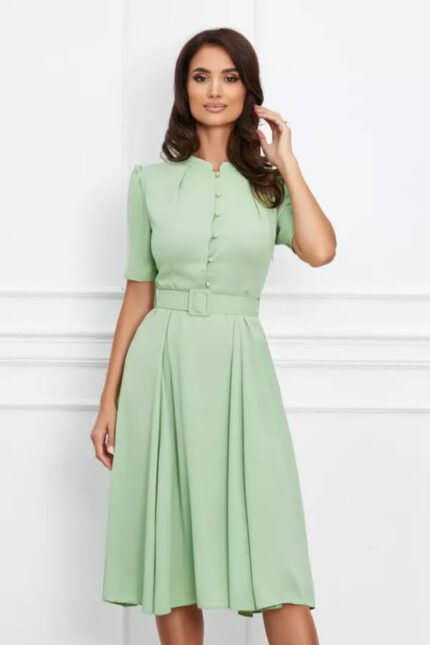 rochie vaporoasa verde fistic de zi eleganta