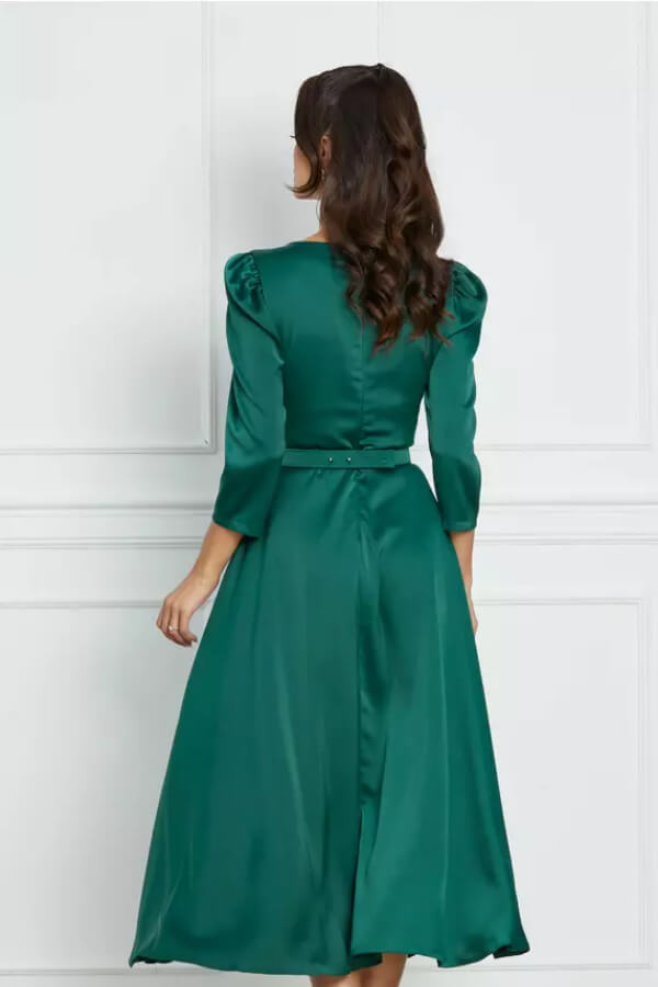 rochie din satin eleganta verde