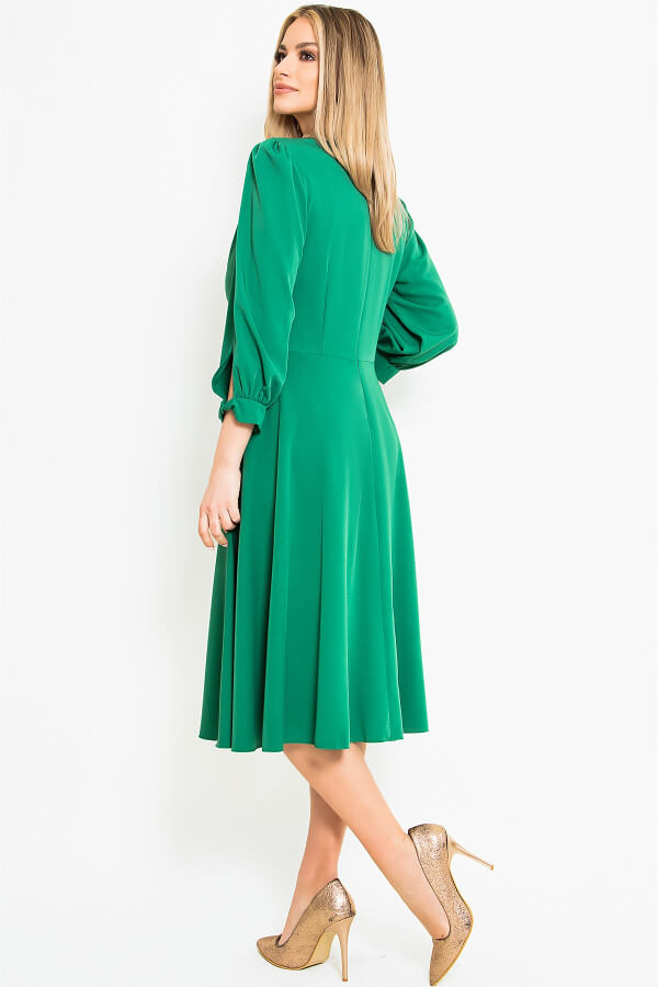 rochie office verde in clos cu maneca trei sferturi
