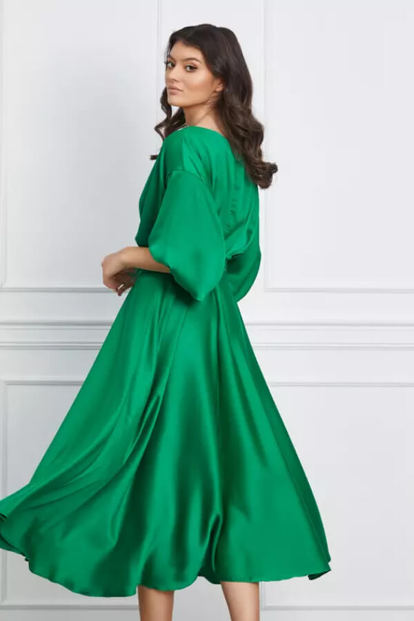 rochie verde midi din satin