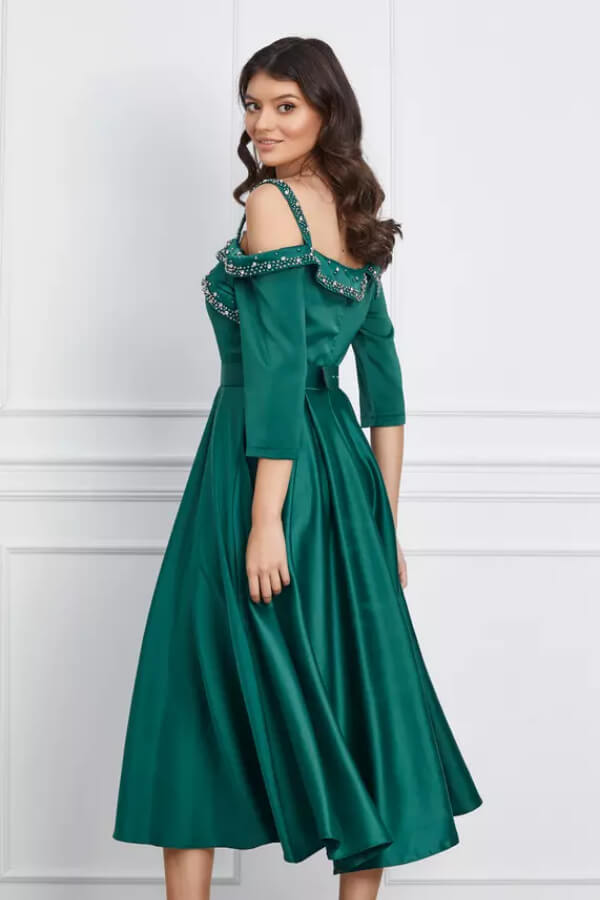 rochie dama verde smarald eleganta din satin